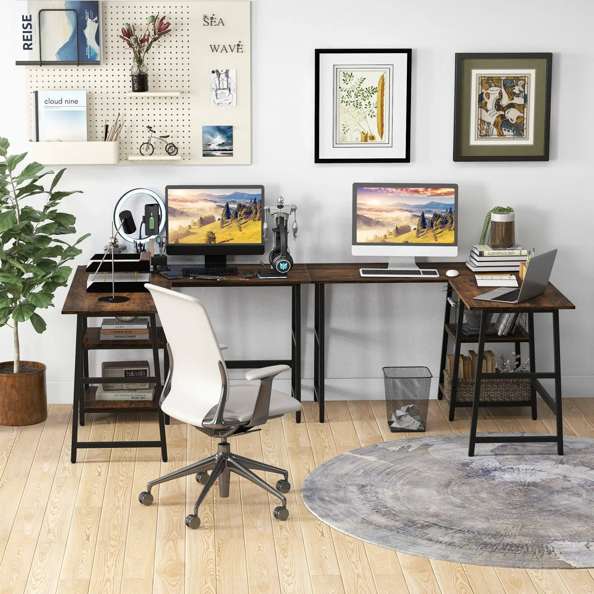 L Shaped Corner Computer Desk with Storage Shelves, photo 6 of 9