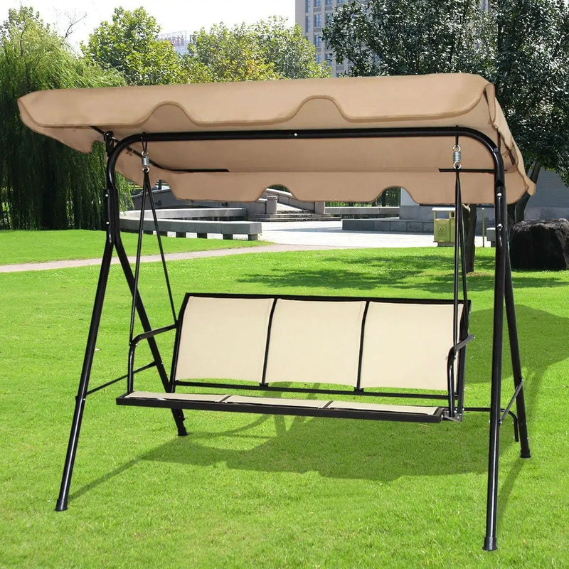 Outdoor Porch Patio 3-Person Canopy Swing in Light Brown by HomePacific