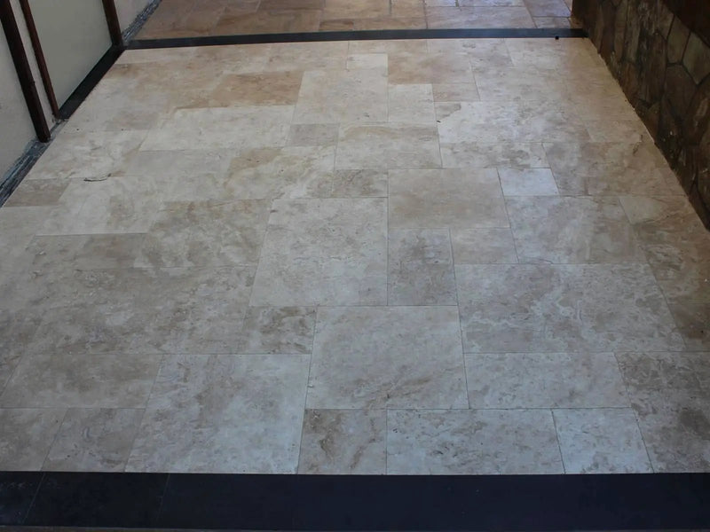 Tuscany Beige Split Face Pattern Travertine Pavers TUM in a finished room