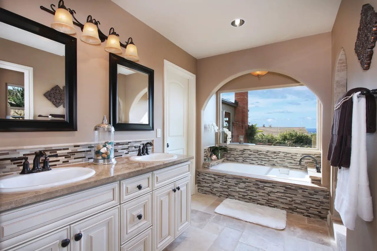 Tuscany Beige Travertine Pool Copings 16x24 in a finished room