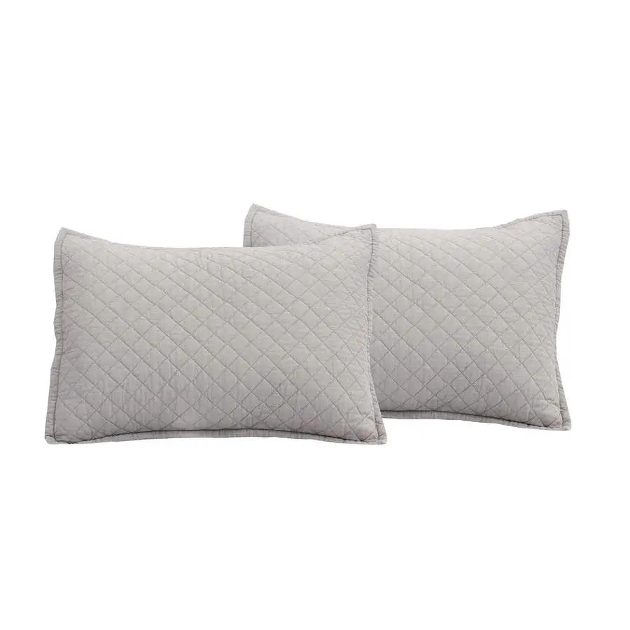 Full/Queen Lightweight Cotton Linen Grey Textured Reversible 3-Piece Quilt Set by HomePacific