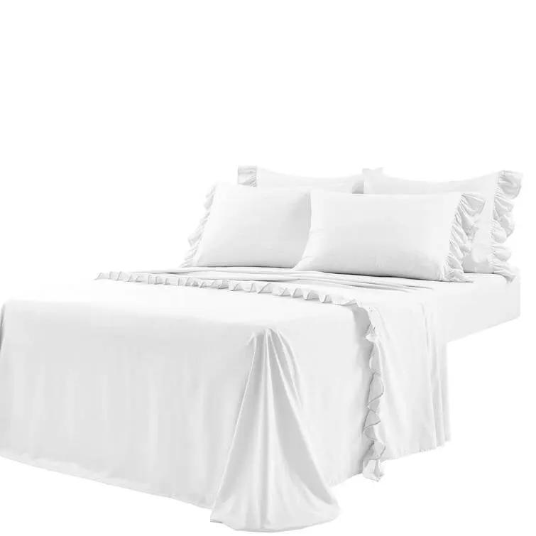 Kingn size 6-Piece White Microfiber Sheet Set with Ruffled Edges by HomePacific