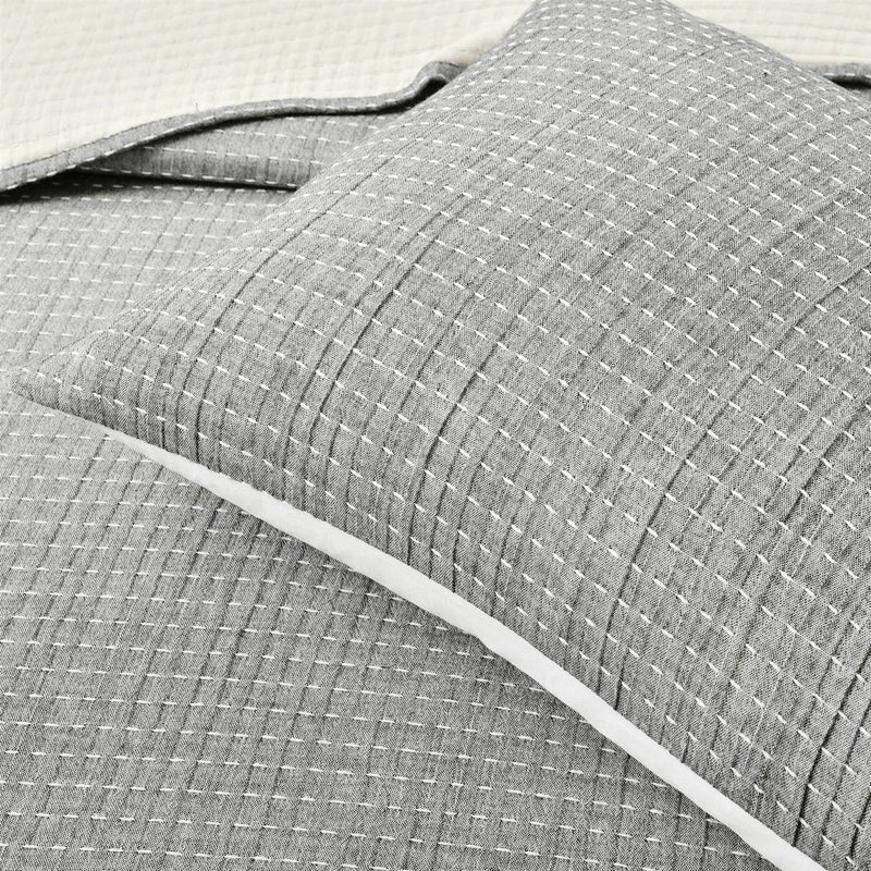 King Size 3-Piece Reversible Cotton Yarn Woven Coverlet Set in Grey Cream by HomePacific