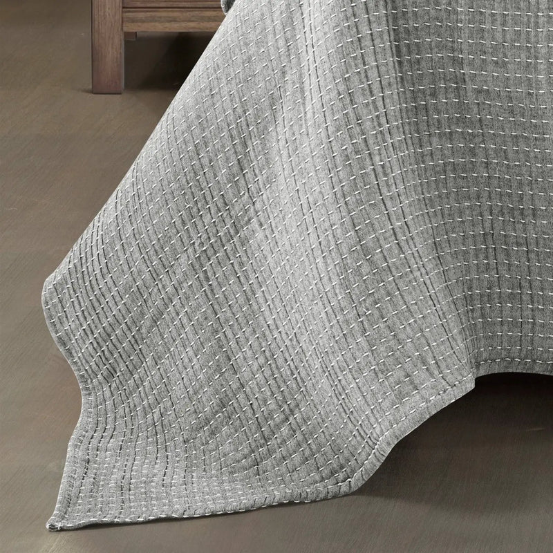 King Size 3-Piece Reversible Cotton Yarn Woven Coverlet Set in Grey Cream by HomePacific