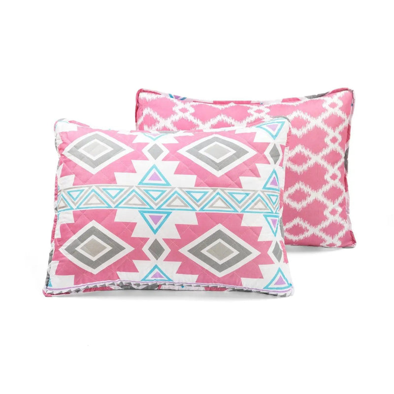 Twin Southwest Indian Style Polyester Pink Blue Striped Reversible Quilt Set by HomePacific