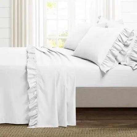 Queen size 6-Piece White Microfiber Sheet Set with Ruffled Edges by HomePacific