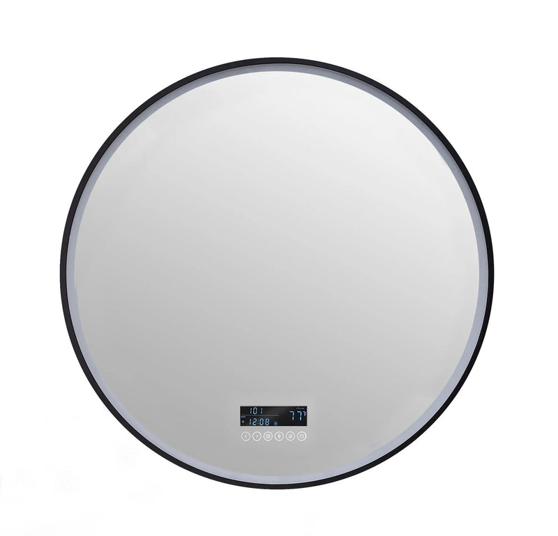 Cirque Round LED Lighted Bathroom Vanity Black Framed Mirror by Ancerre Designs