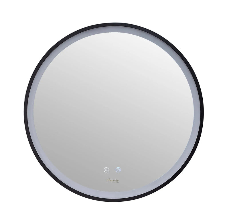 Cirque Round LED Lighted Bathroom Vanity Black Framed Mirror by Ancerre Designs