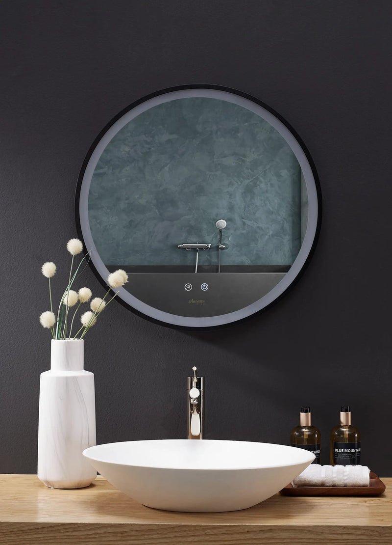 Cirque Round LED Lighted Bathroom Vanity Black Framed Mirror by Ancerre Designs