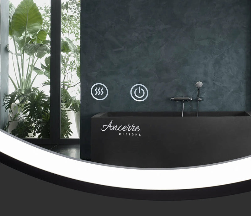 Cirque Round LED Lighted Bathroom Vanity Black Framed Mirror by Ancerre Designs