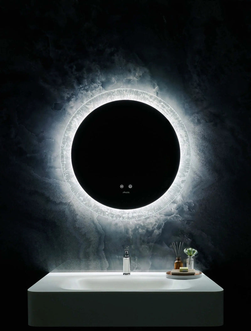 Frysta Round LED Frameless Mirror with Dimmer and Defogger by Ancerre Designs