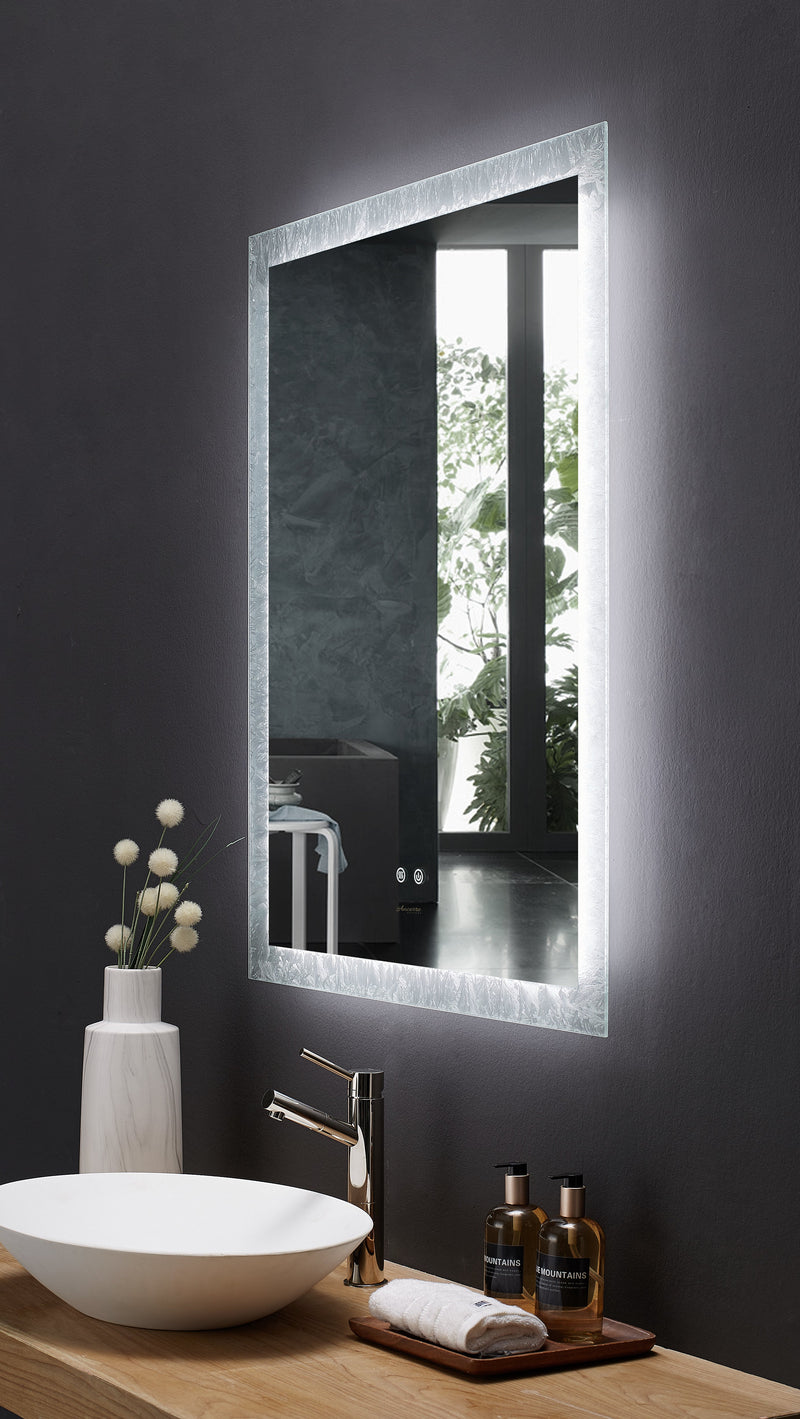 Frysta LED Frameless Rectangular Mirror Lighted Bathroom Vanity with Dimmer and Defogger by Ancerre Designs