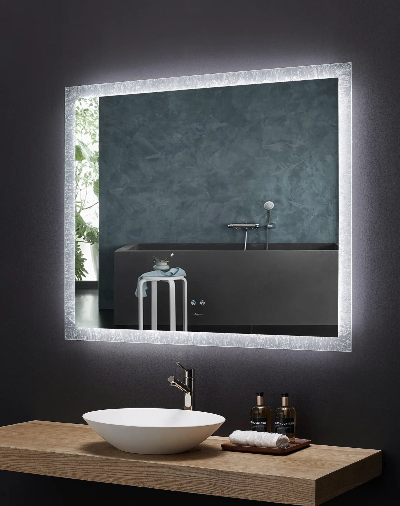 Frysta LED Frameless Rectangular Mirror Lighted Bathroom Vanity with Dimmer and Defogger by Ancerre Designs
