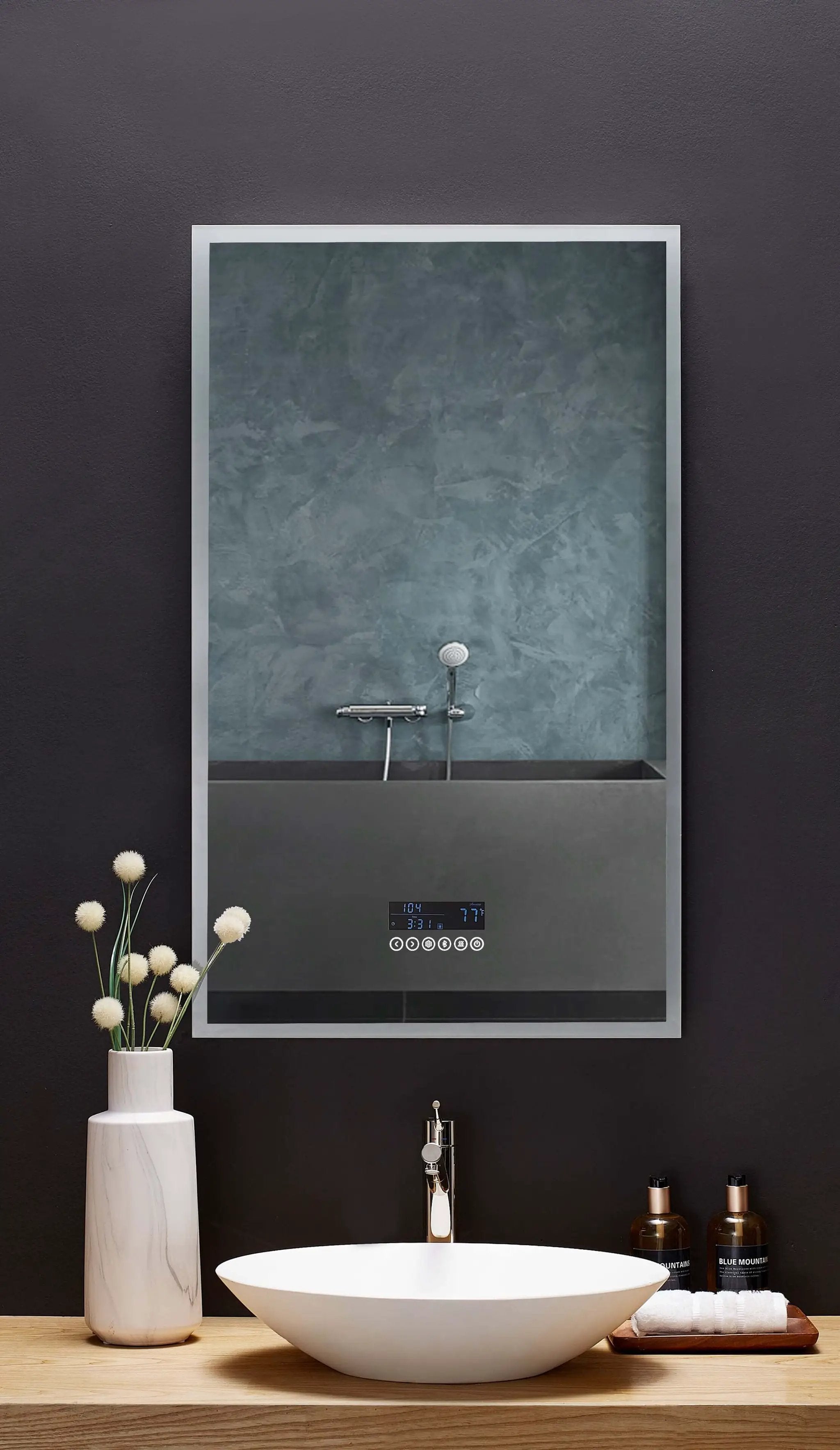 Immersion LED Lighted Bathroom Vanity Mirror with Bluetooth, Defogger, and Digital Display by Ancerre Designs