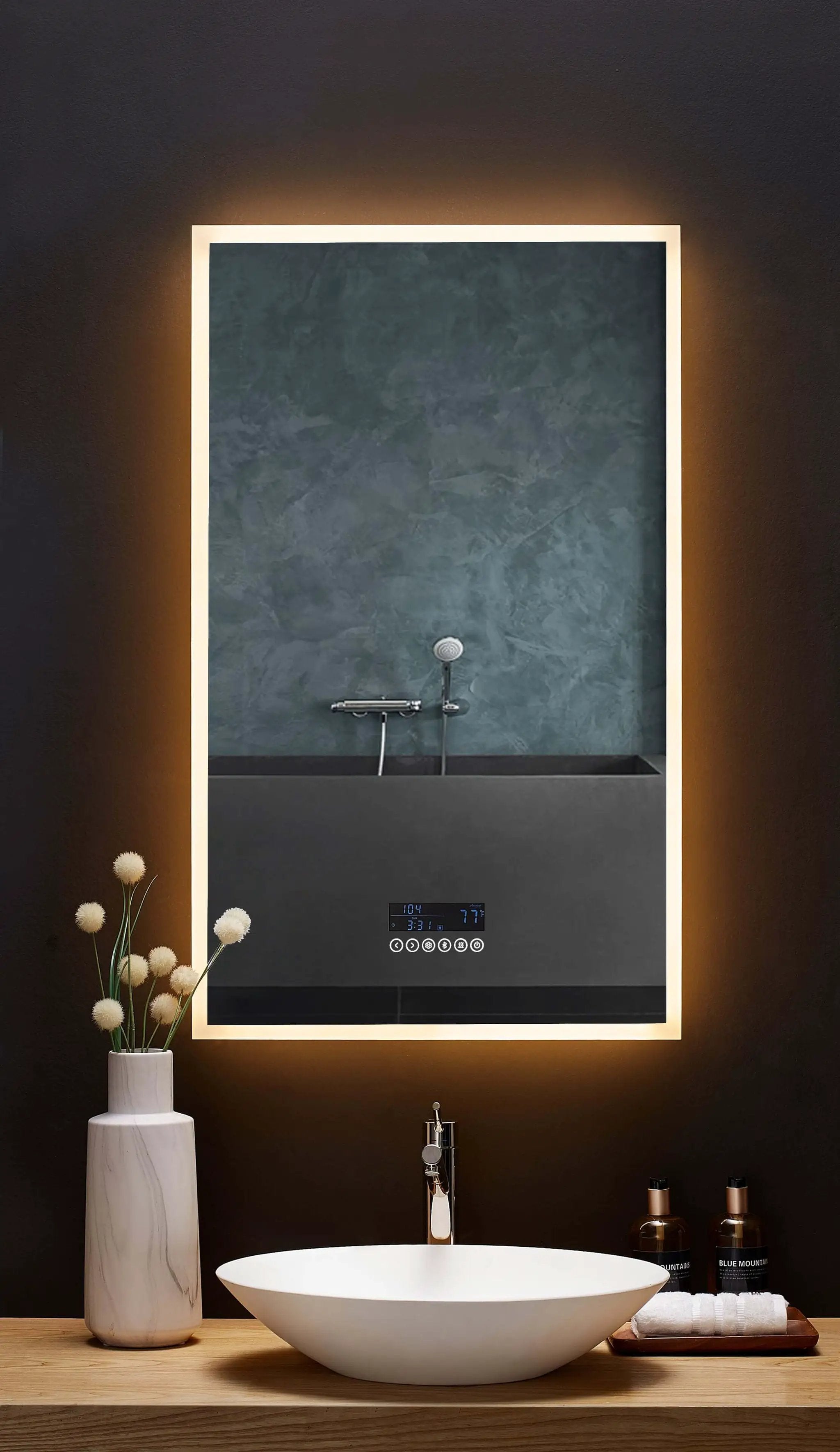 Immersion LED Lighted Bathroom Vanity Mirror with Bluetooth, Defogger, and Digital Display by Ancerre Designs