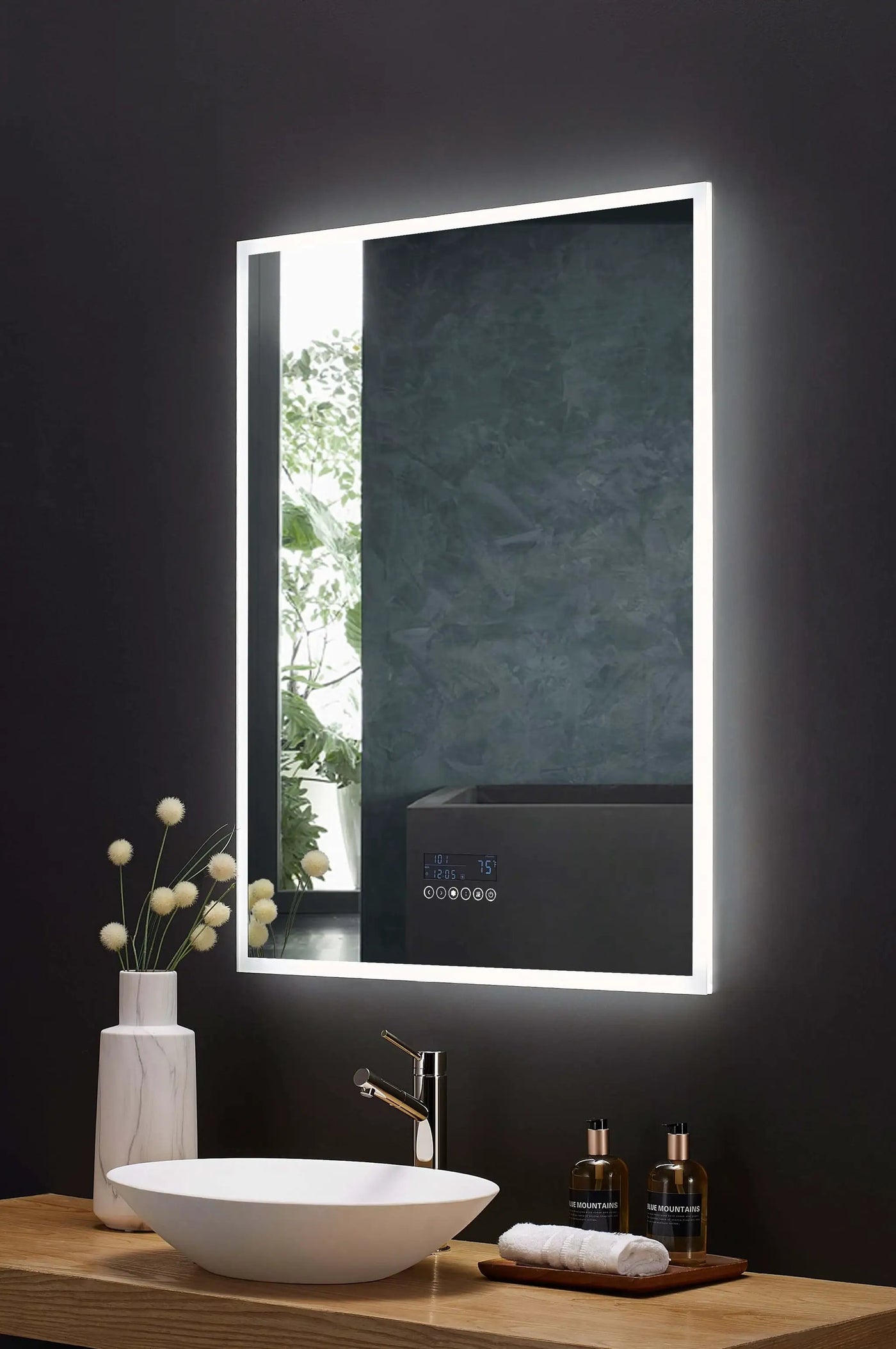 Immersion LED Lighted Bathroom Vanity Mirror with Bluetooth, Defogger, and Digital Display by Ancerre Designs
