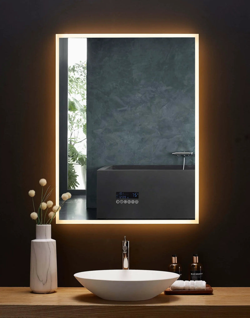 Immersion LED Lighted Bathroom Vanity Mirror with Bluetooth, Defogger, and Digital Display by Ancerre Designs