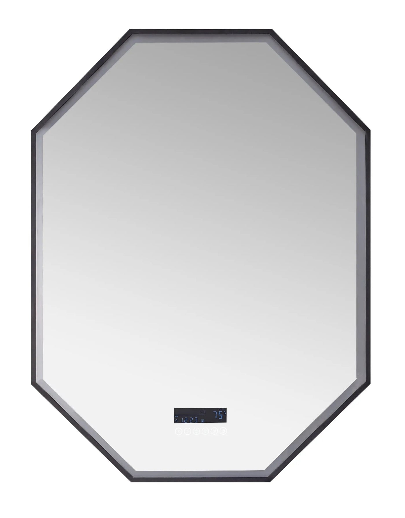 Otto LED Octagon Black Framed Lighted Bathroom Vanity Mirror with Bluetooth and Digital Display by Ancerre Designs