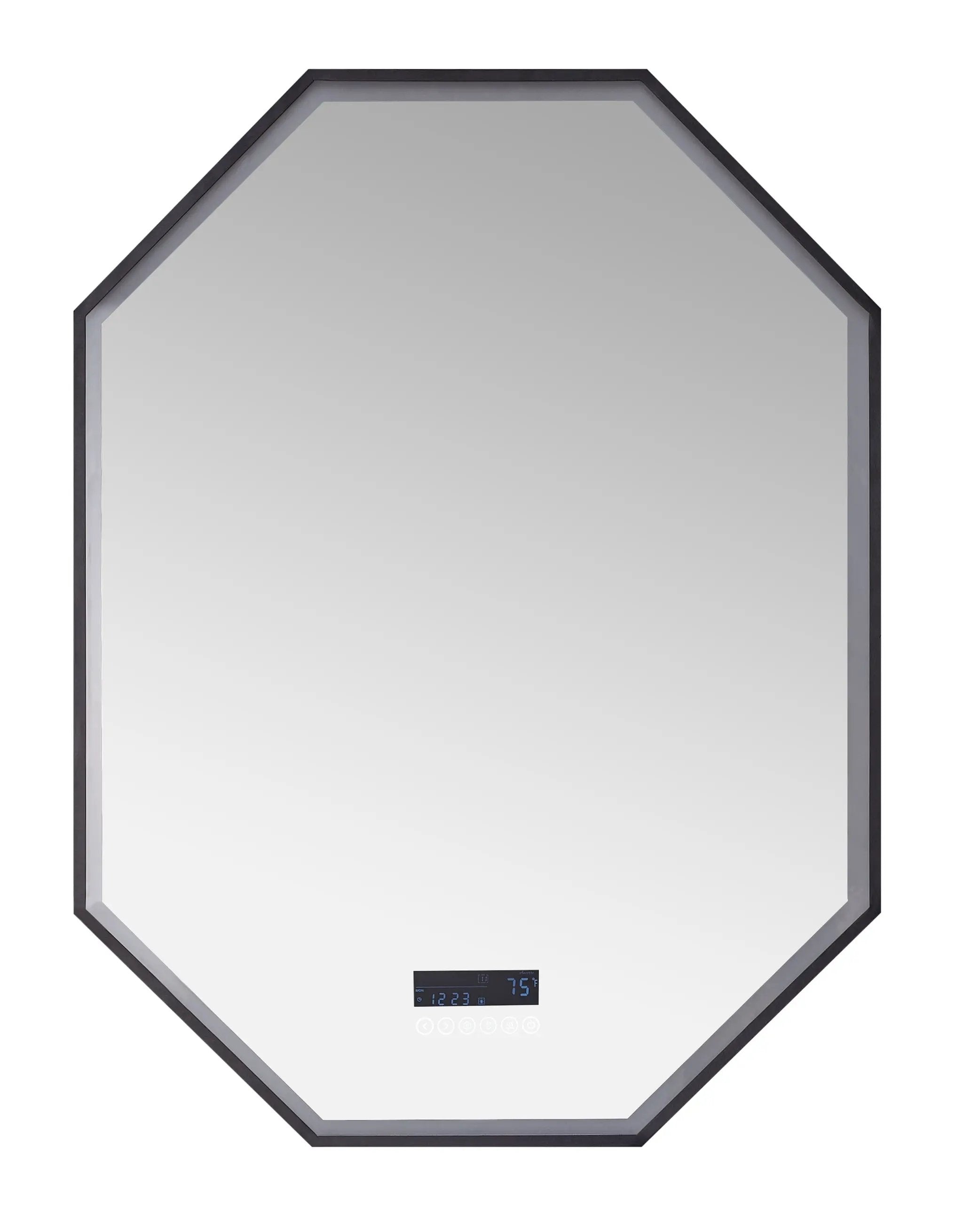 Otto LED Octagon Black Framed Lighted Bathroom Vanity Mirror with Bluetooth and Digital Display by Ancerre Designs