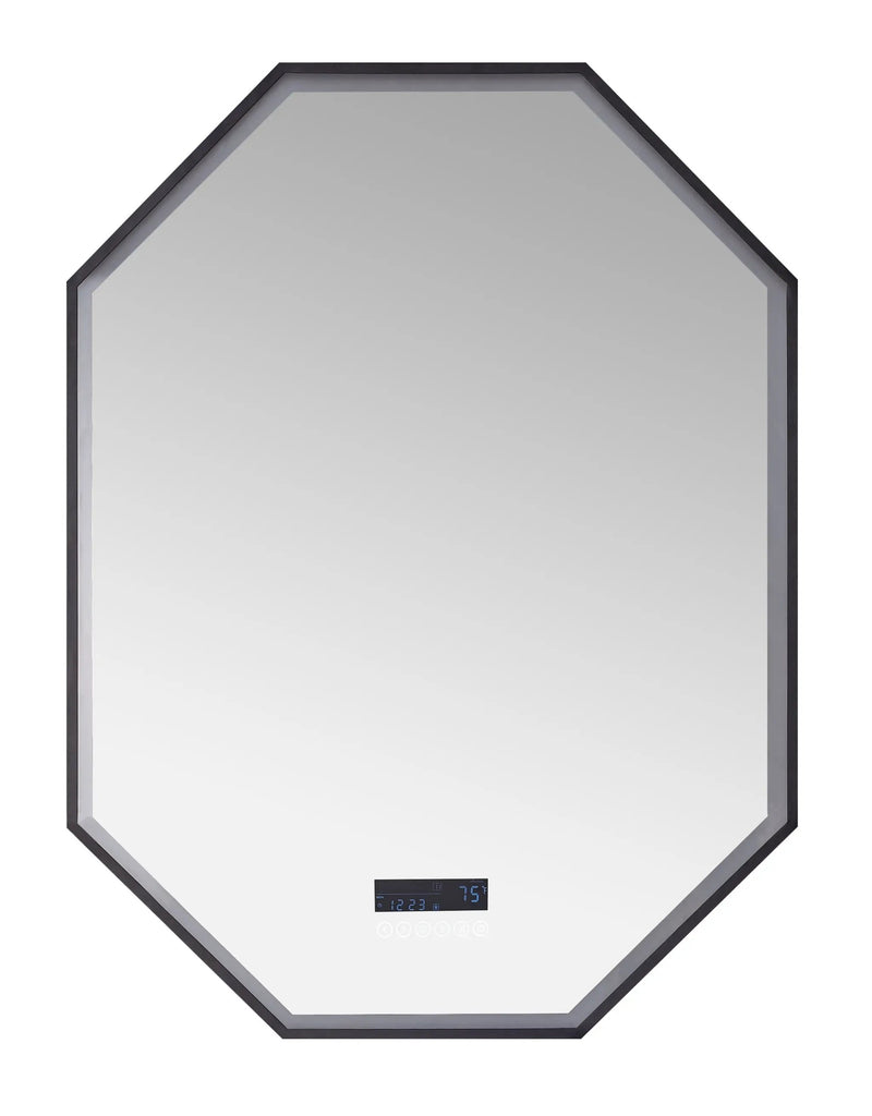 Otto LED Octagon Black Framed Lighted Bathroom Vanity Mirror with Bluetooth and Digital Display by Ancerre Designs
