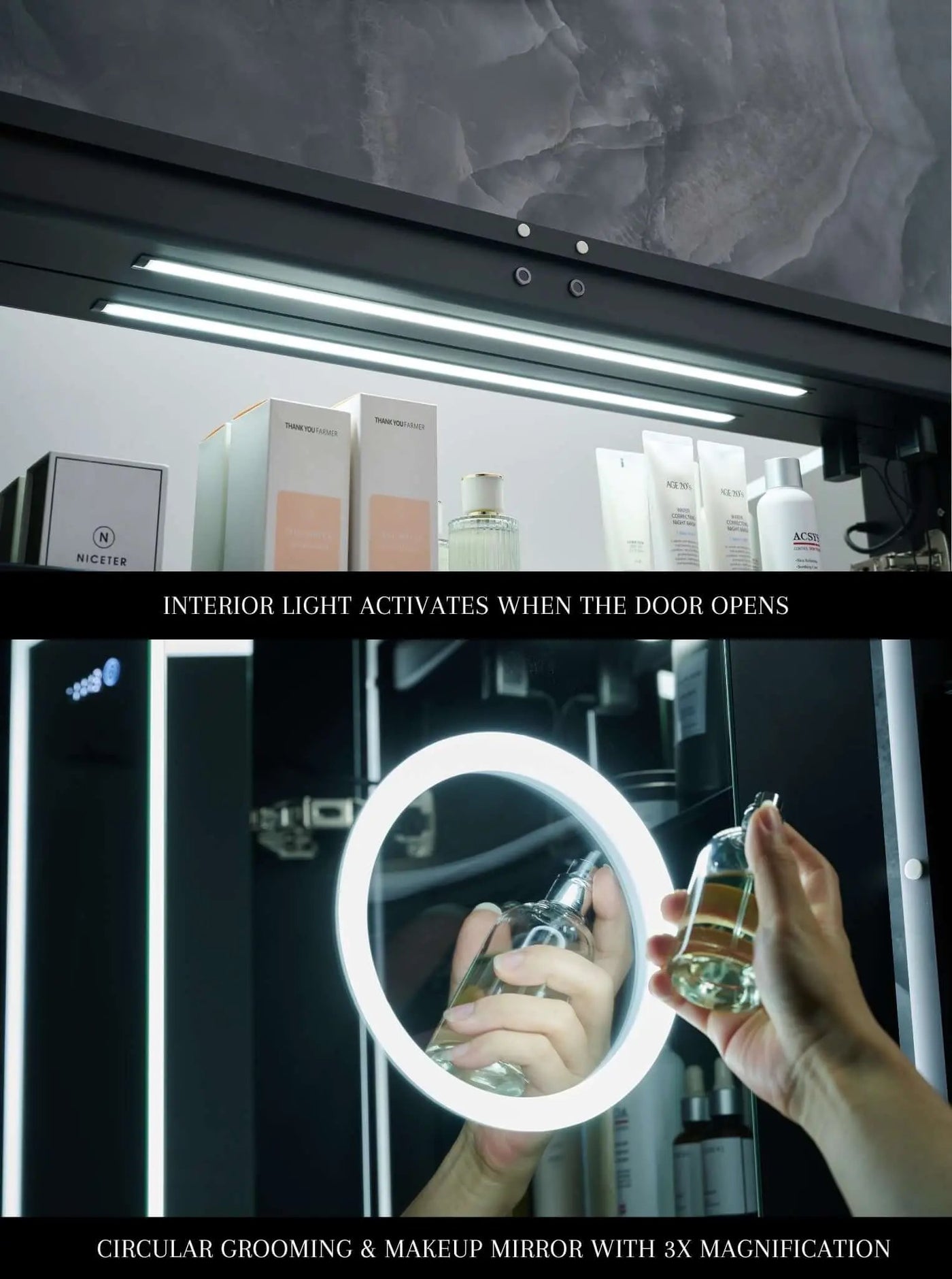 Pagani LED Mirror Cabinet with Defogger, Dimmer, Magnifier & USB outlet by Ancerre Designs