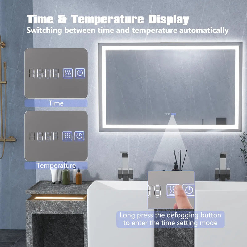 LED Bathroom Mirror Wall Mounted Rectangle Mirror with 3-Color Dimmable Lights by DirectDeals