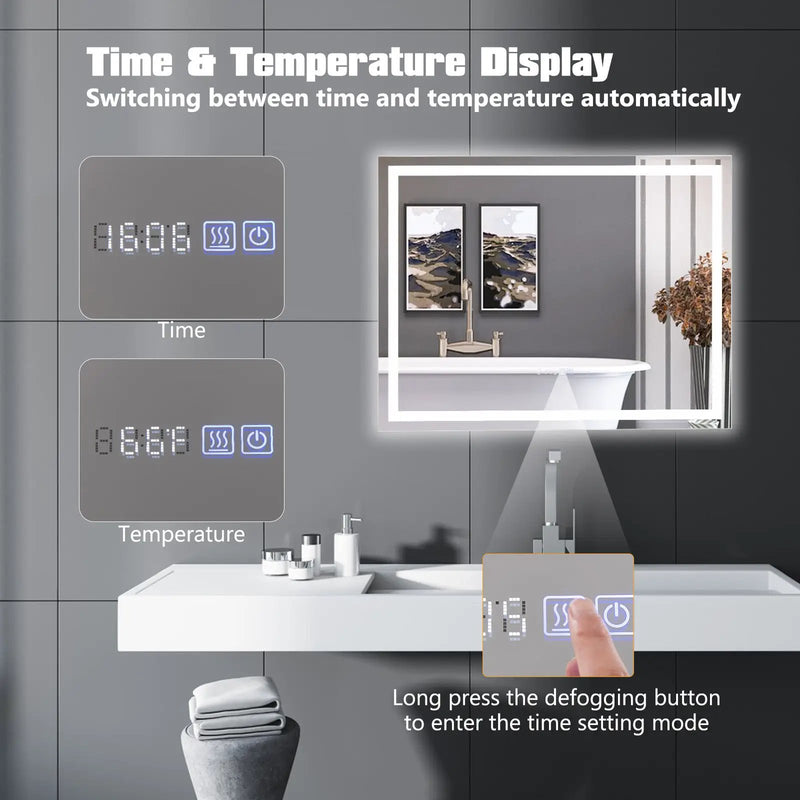 LED Bathroom Mirror Wall Mounted Rectangle Mirror with 3-Color Dimmable Lights by DirectDeals