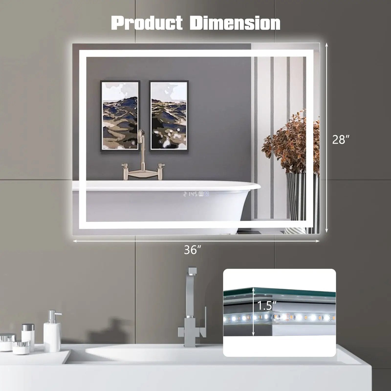 LED Bathroom Mirror Wall Mounted Rectangle Mirror with 3-Color Dimmable Lights by DirectDeals