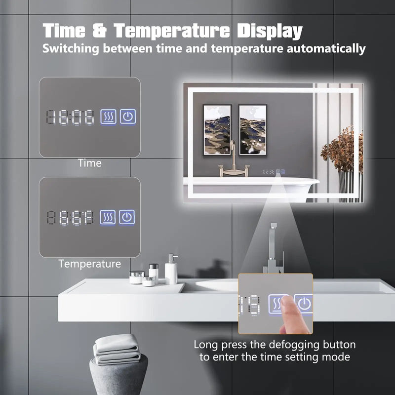LED Bathroom Mirror Wall Mounted Rectangle Mirror with 3-Color Dimmable Lights by DirectDeals