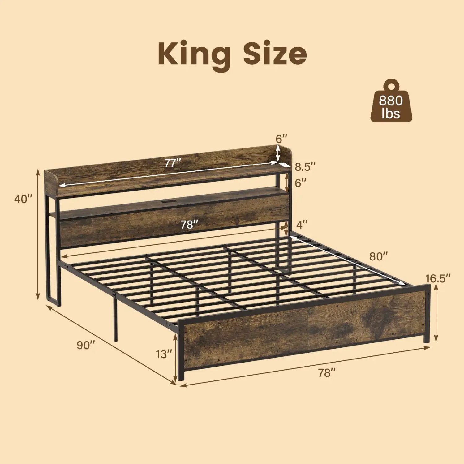 Queen LED Bed Frame with Power Outlets and Storage Headboard by DirectDeals