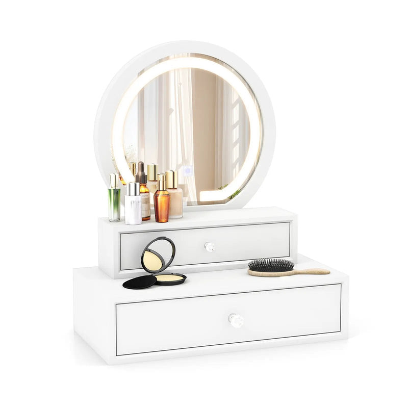 LED Lighted Vanity Mirror for Bedroom Tabletop-White by DirectDeals