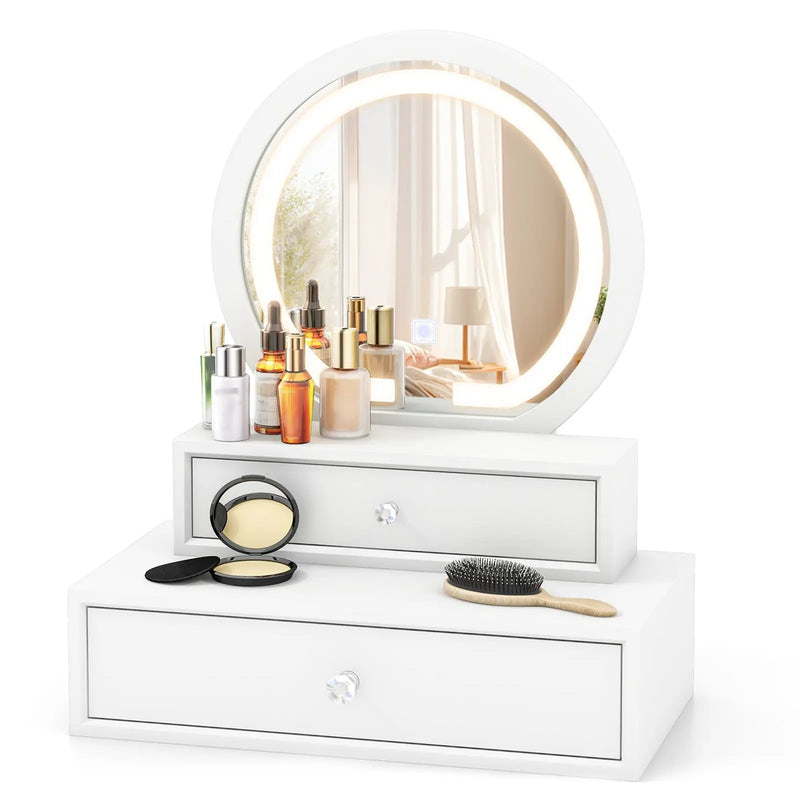 LED Lighted Vanity Mirror for Bedroom Tabletop-White by DirectDeals