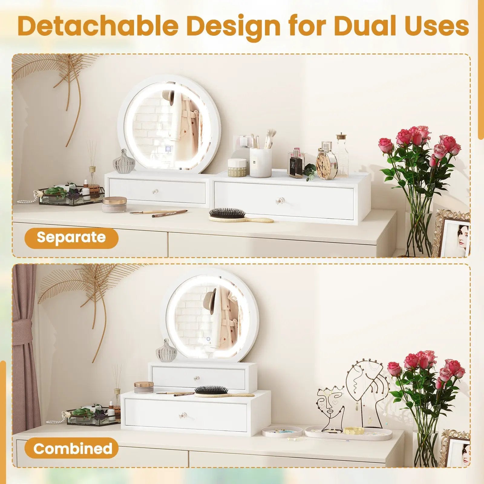 LED Lighted Vanity Mirror for Bedroom Tabletop-White by DirectDeals