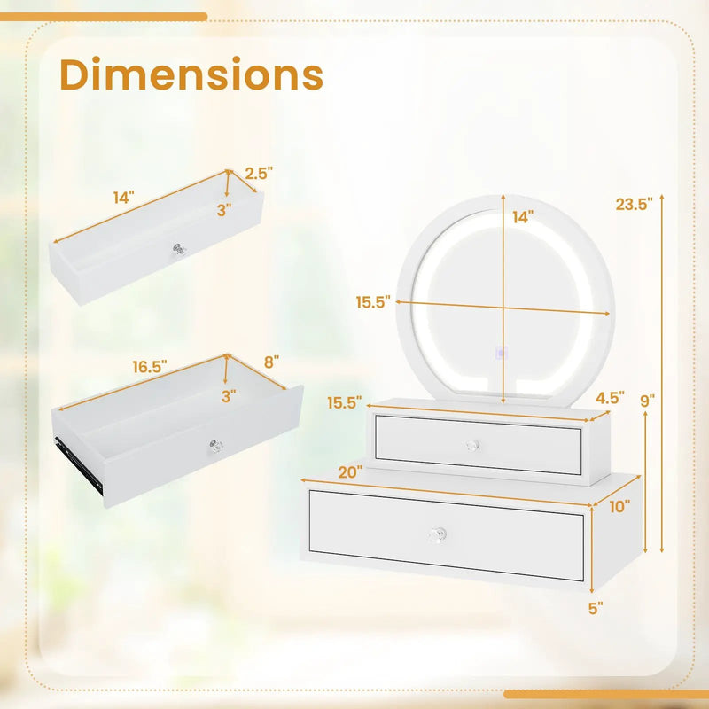 LED Lighted Vanity Mirror for Bedroom Tabletop-White by DirectDeals