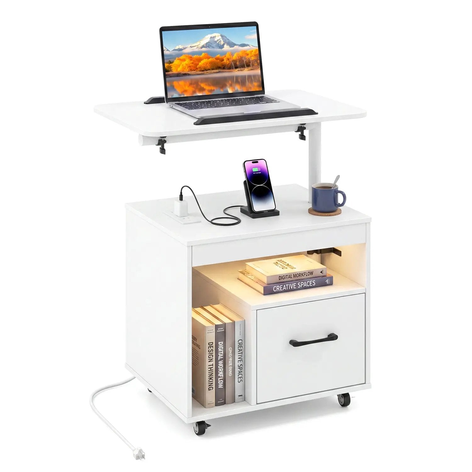 LED Nightstand with Power Outlets Modern Bedside Table with Flip over by DirectDeals