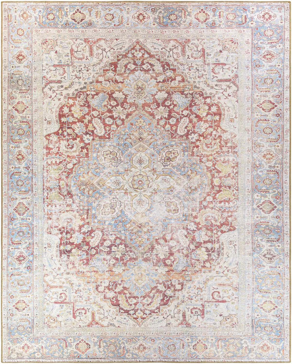 Cream Rust Leeston Washable Rug - Clearance