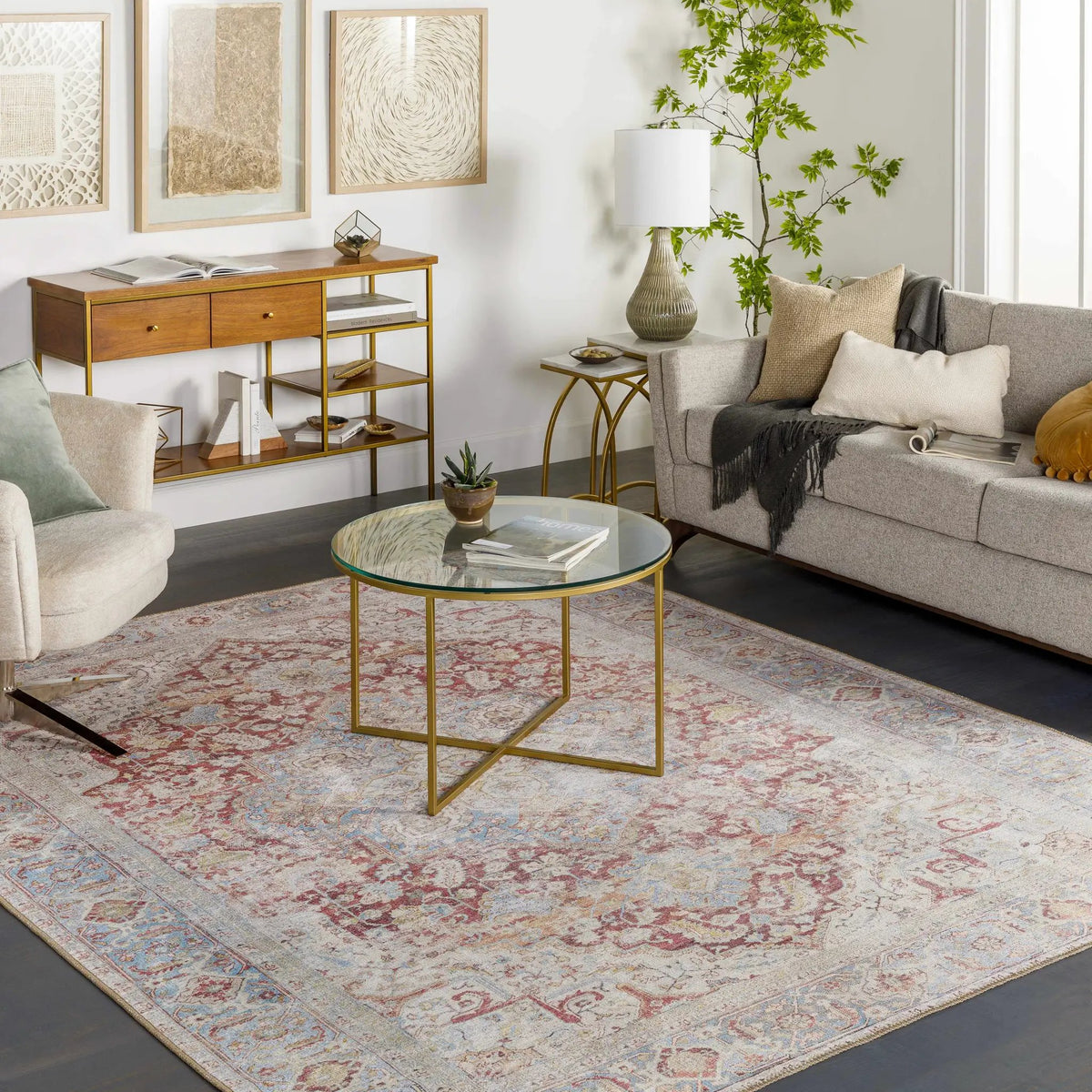Cream Rust Leeston Washable Rug - Clearance, installed in a room