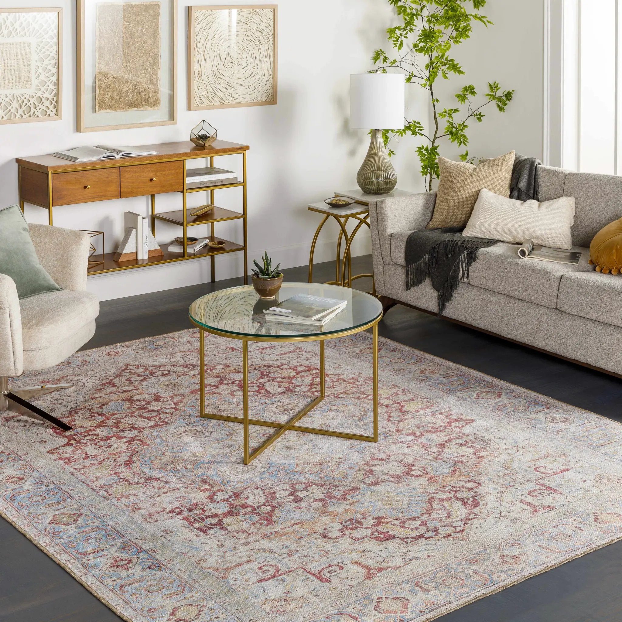 Cream Rust Leeston Washable Rug - Clearance by Boutique Rugs