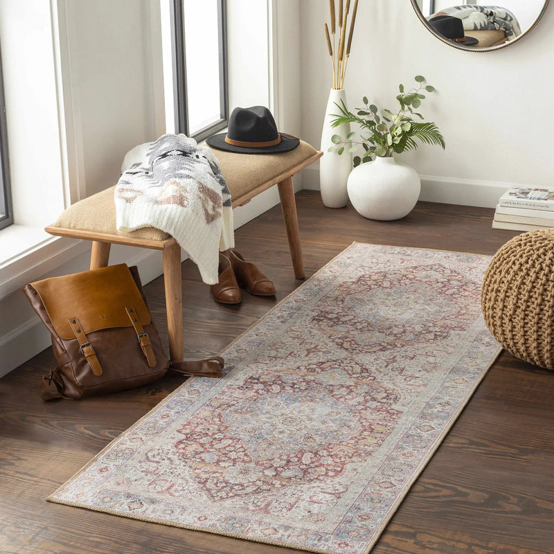 Cream Rust Leeston Washable Rug - Clearance by Boutique Rugs