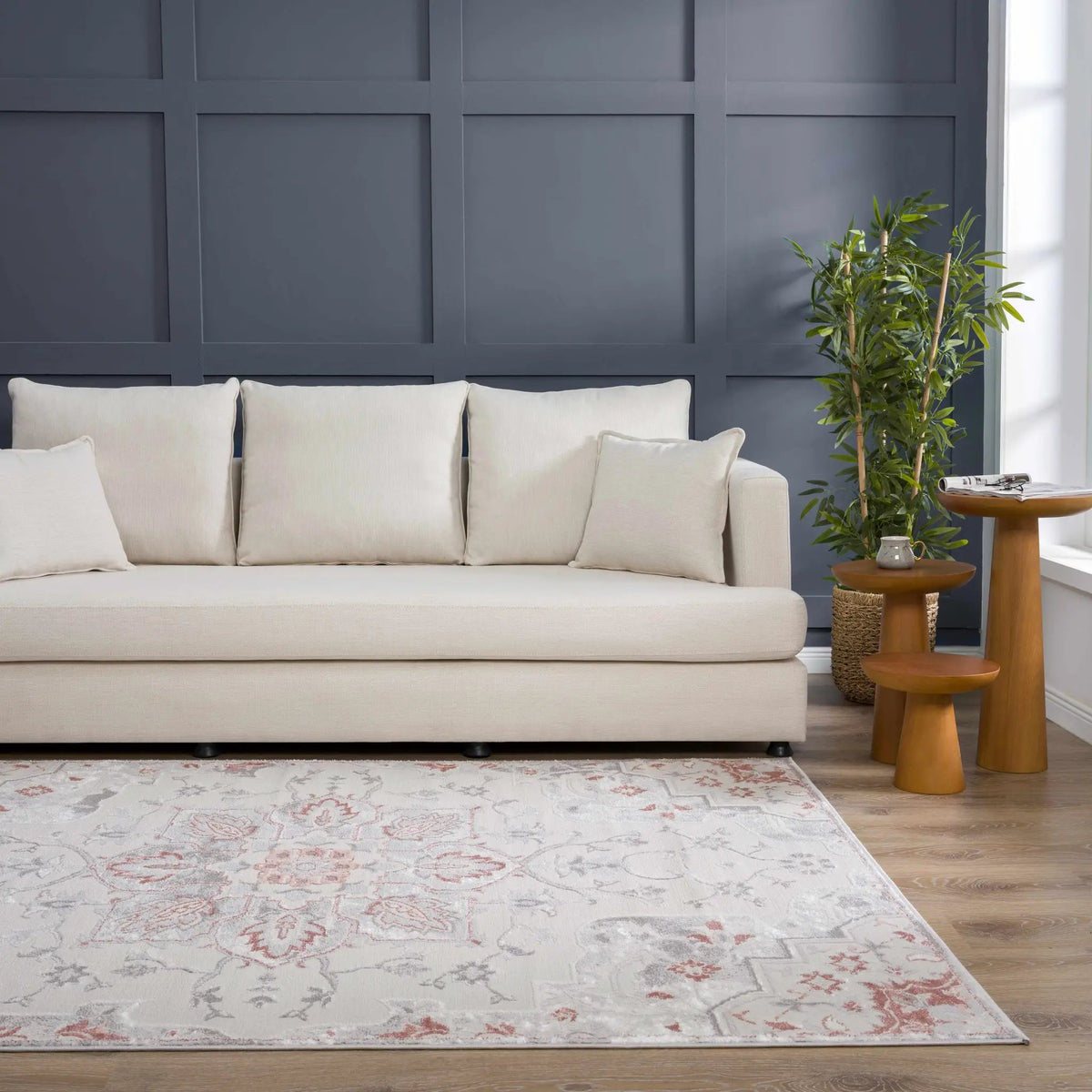 Calum Pink & Gray Area Rug, installed in a room 3