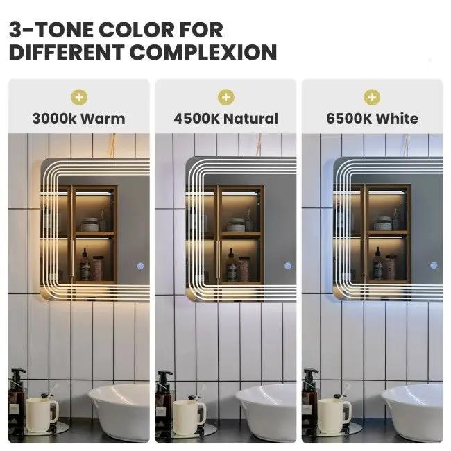 3 Tone LED Touch Sensor Wall Mounted Bathroom Mirror by HomePacific