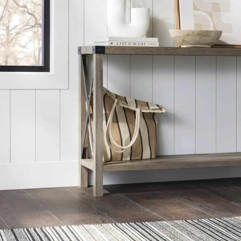 Industrial Farmhouse Entryway Table / Console Table in Taupe Grey Wood Finish by HomePacific