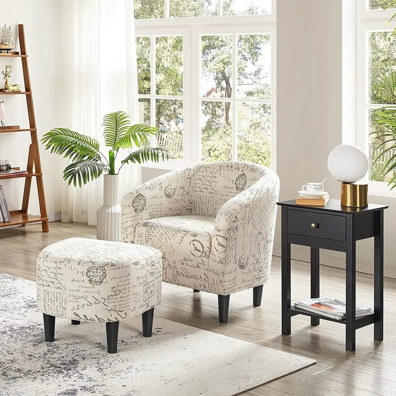 Letter Print French Upholstered Barrel Chair and Ottoman Set by HomePacific