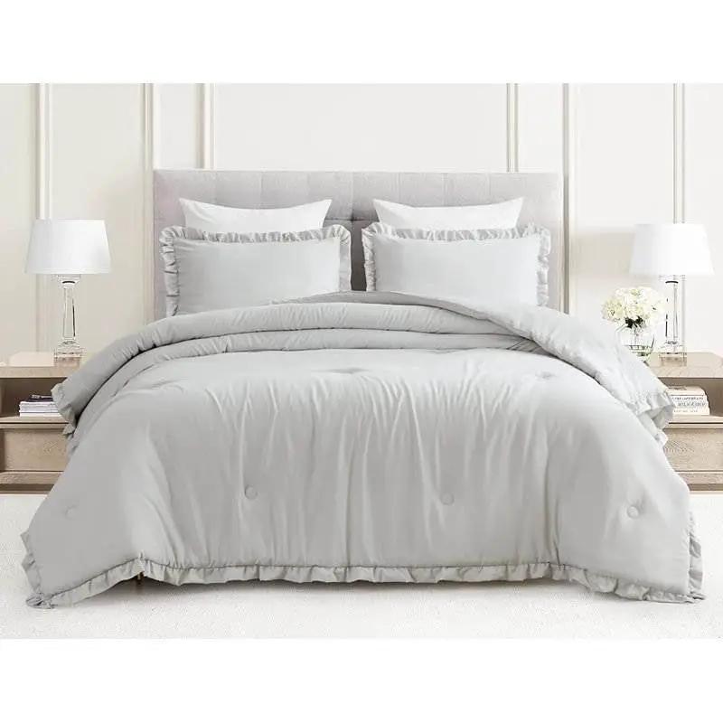 Full Size Grey Stone Washed Ruffled Edge Microfiber Comforter Set by HomePacific