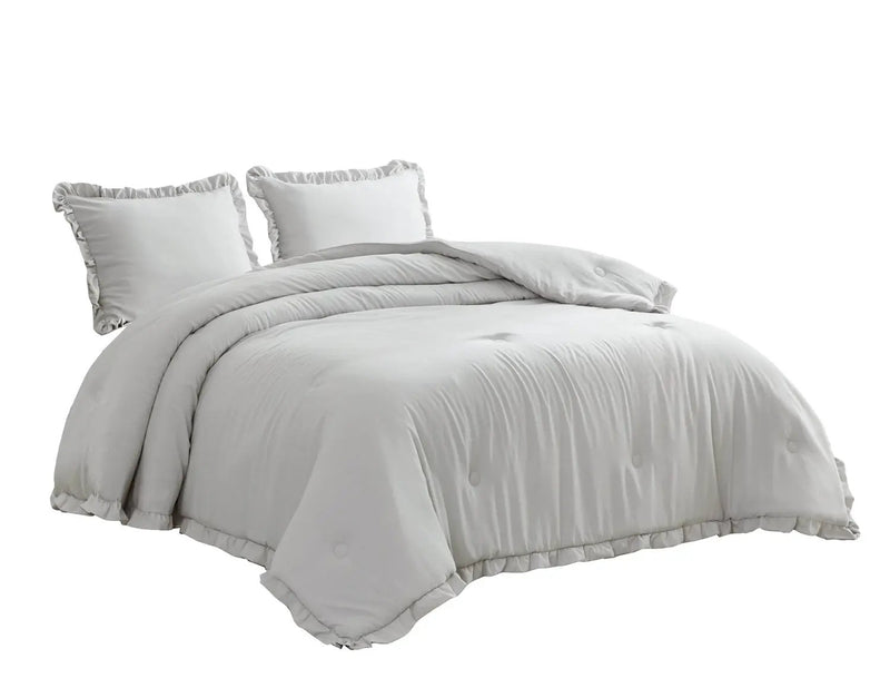 Full Size Grey Stone Washed Ruffled Edge Microfiber Comforter Set by HomePacific