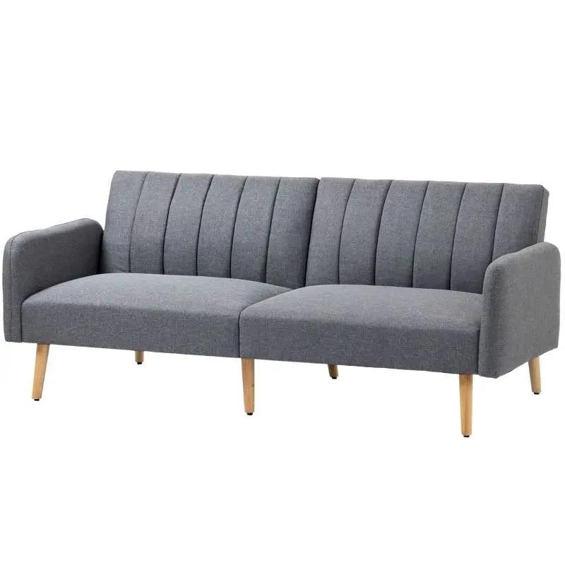 Modern Mid-Century Light Gray Linen-touch Polyester Futon Sleeper Sofa Bed by HomePacific