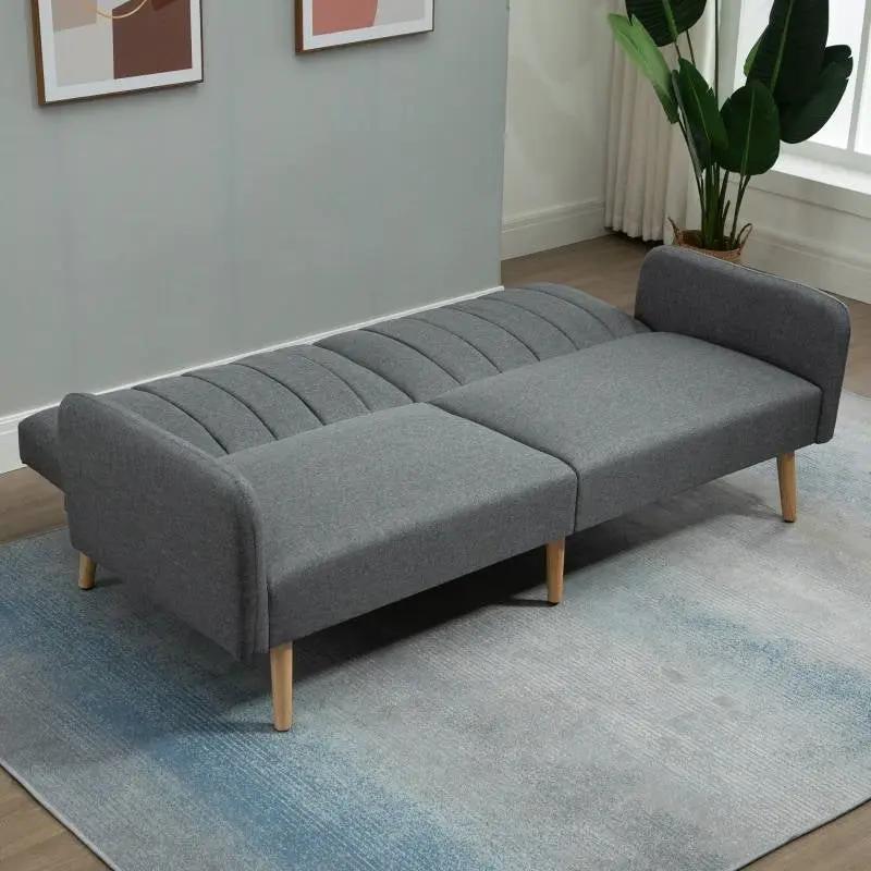 Modern Mid-Century Light Gray Linen-touch Polyester Futon Sleeper Sofa Bed by HomePacific
