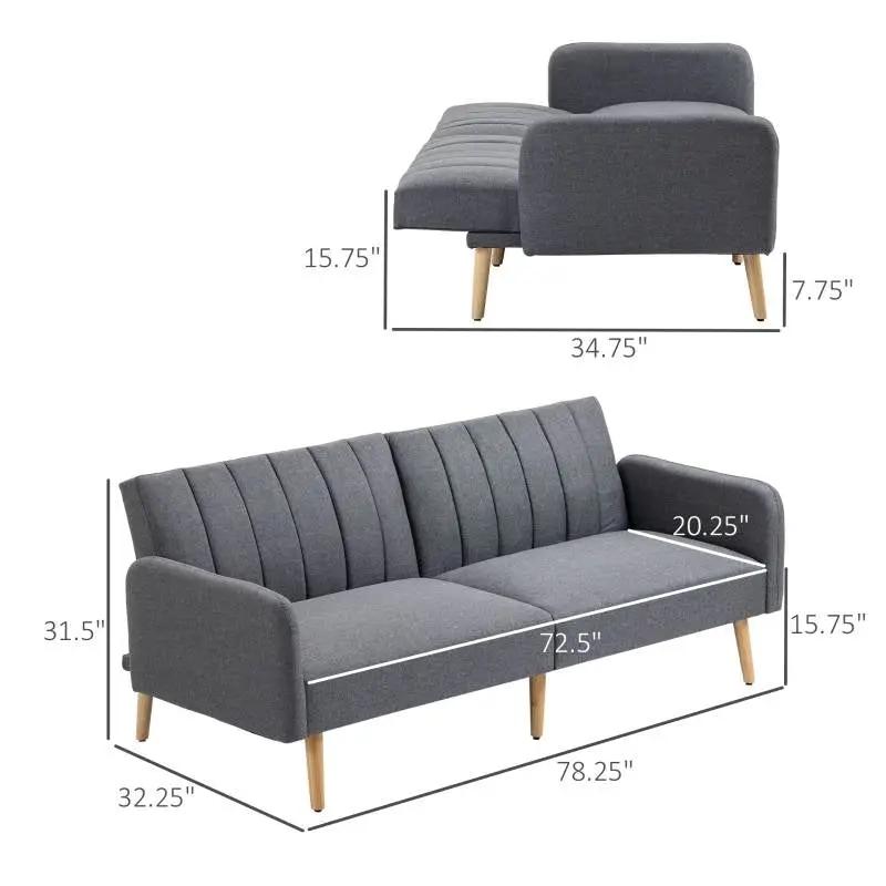 Modern Mid-Century Light Gray Linen-touch Polyester Futon Sleeper Sofa Bed by HomePacific