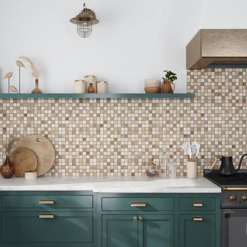 Beige Taupe 12x12 Foiled Texture Square Stone Mosaic Tile (5 pack, 5 sq ft/case) by Apollo Tile