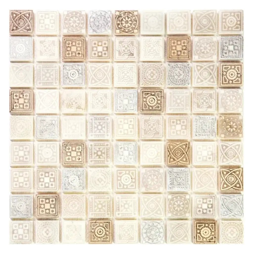 Cream Soft Earthy 12x12 Foiled Texture Square Stone Mosaic Tile (5 pack, 5 sq ft/case) by Apollo Tile